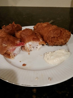 A picture of Brad's bacon wrapped beer battered Ling cod.