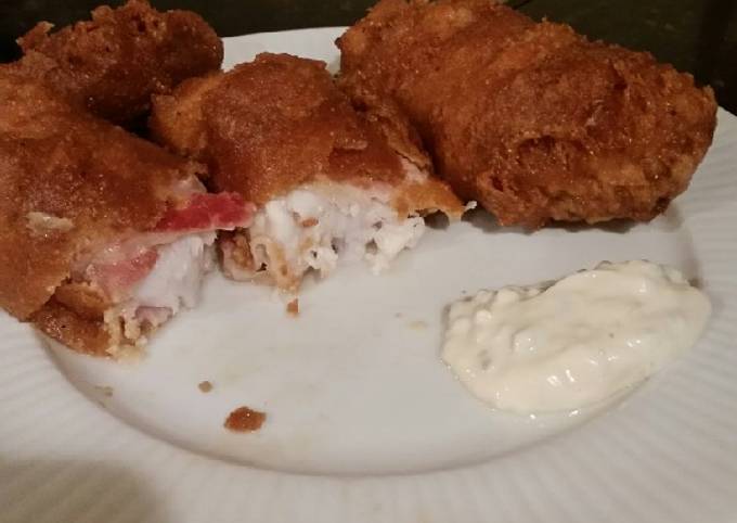Recipe of Perfect Brad&amp;#39;s bacon wrapped beer battered Ling cod