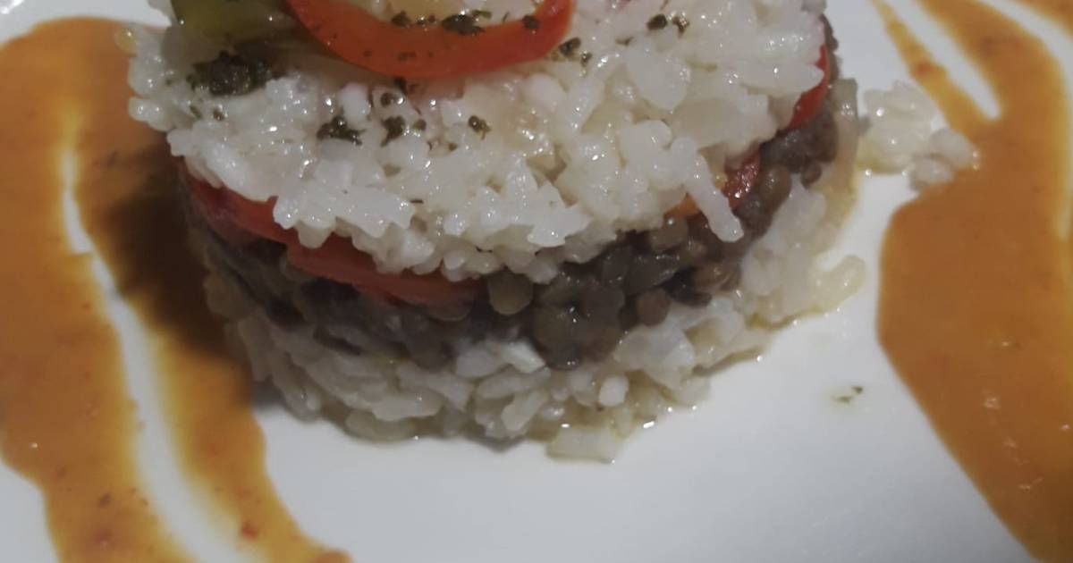 Timbal de arroz, lentejas y piperrada Receta de santos Cookpad