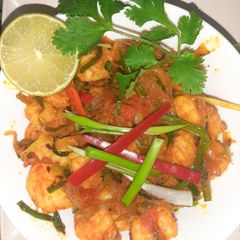 Prawns with green onions spring onions A picture of Prawns with green onions spring onions.