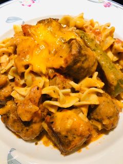 A picture of Creamy Baked Chicken Sausage Casserole.
