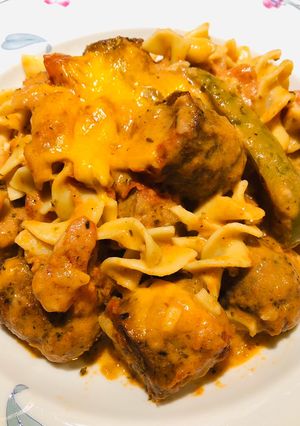 A picture of Creamy Baked Chicken Sausage Casserole.