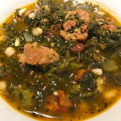 A picture of Spinach and White Bean Soup With Sausages.