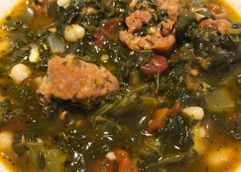 The New Way Making Recipe Spinach and White Bean Soup With Sausages Home Style