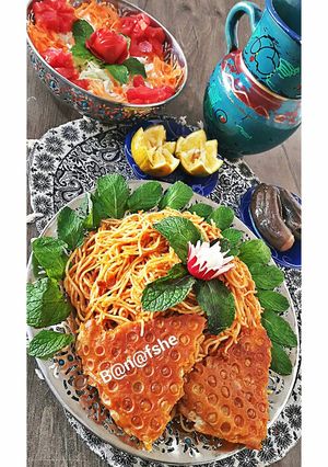 عکسی از دستور اسپاگتی با سس گوجه و ریحان