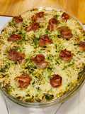 Pasta con crema de espinacas y bacon