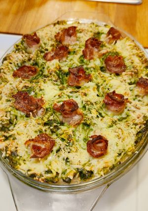 Una foto de Pasta con crema de espinacas y bacon