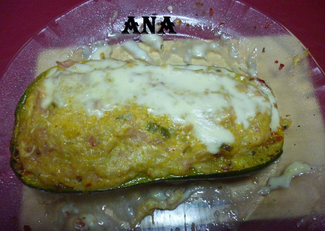 Calabaza rellena con chorizo y arroz