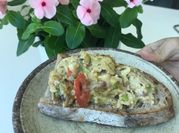 A picture of onion and sausage omelette