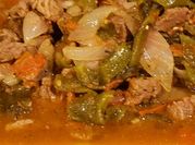A picture of beef and pepers