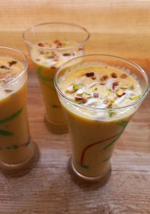 A picture of Mango chia seeds sweet Lassi.