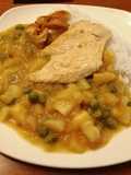 Locro peruano con bisteck de pollo y arroz