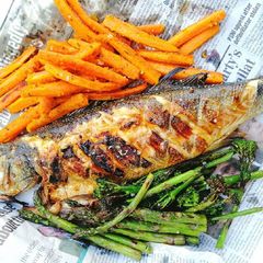 A picture of 'fish and chips' from bbq.