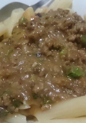 A picture of Beef stroganof and pasta. #author marathon contest #.