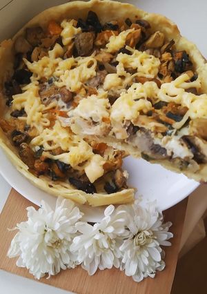 Фото Киш Лорен с курицей и грибами.