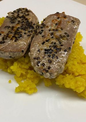 Una foto de Risotto al Azafrán con el toque Sonorense