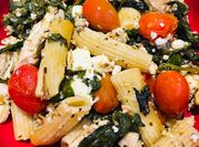 A picture of shredded chicken pasta bake