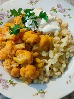 Karfiol- zöldbabos pörkölt recept fotója