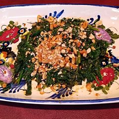 A picture of Quick and easy spinach with peanut sauce.