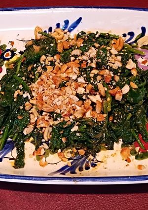 A picture of Quick and easy spinach with peanut sauce.