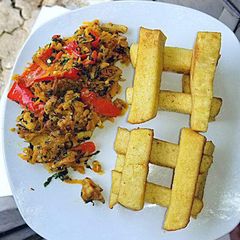 Yam Fries with Shredded Chicken Veggies A picture of Yam Fries with Shredded Chicken Veggies.