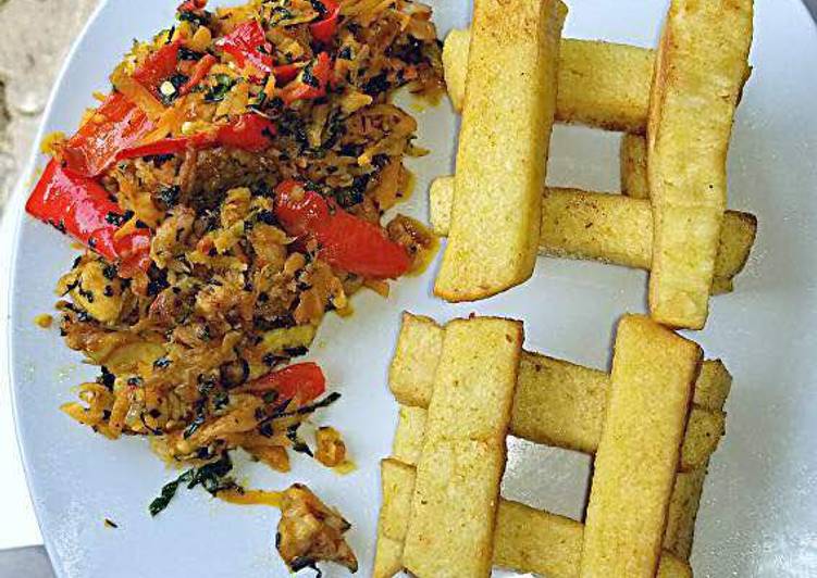 Recipe: Tasty Yam Fries with Shredded Chicken Veggies