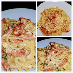A picture of Chicken and Chorizo Carbonara.