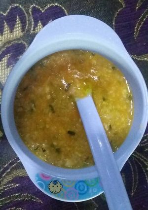 Foto resep Mpasi 8+, beras putih+wortel+oyong+tofu+seledri dan daun bawang
