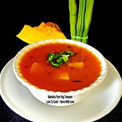 A picture of Drumstick Pumpkin Tomato Rasam - South Indian Soup.
