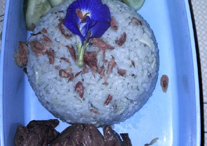Nasi gurih rice cooker bunga telang tanpa santan
