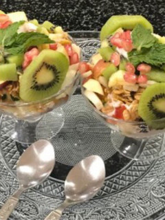 A picture of Muesli with split banana.