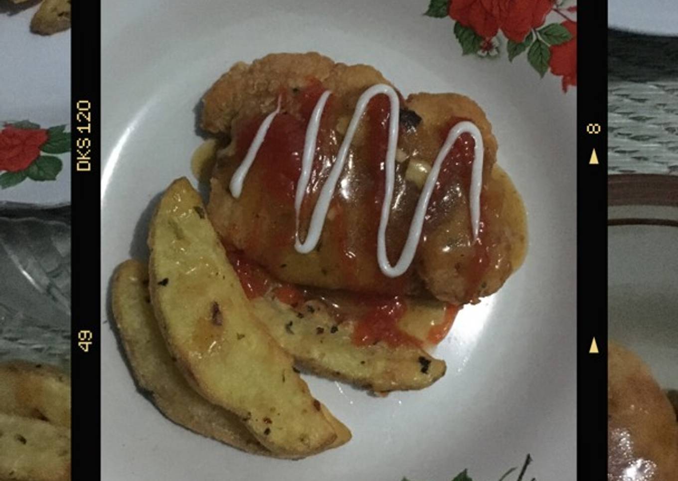 Steak ayam & potato wedges