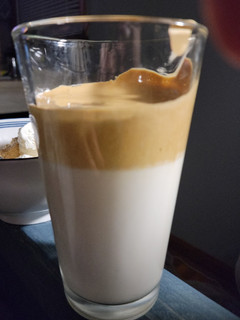 A picture of Dalgona Bustelo coffee ☕ with amaretto.