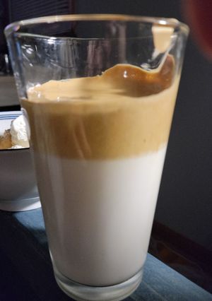 A picture of Dalgona Bustelo coffee ☕ with amaretto.
