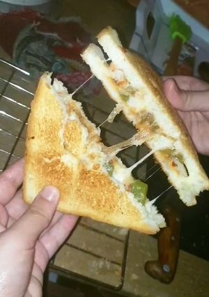 A picture of Easy chicken fajita and cheese sandwich with less and common ingredients.