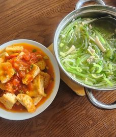 thịt xay với đậu phụ chiên