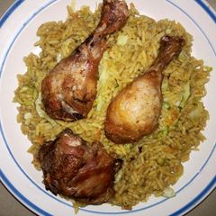 Fried Rice and chicken A picture of Fried Rice and chicken.