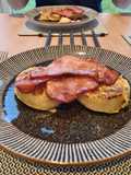 Eggy Crumpets, Bacon & Maple Syrup