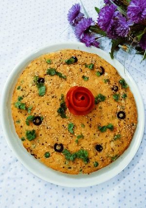 A picture of Veg Olive Semolina Savoury Cake.