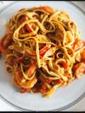 Fried Udon Noodles With Shrimp and Spicy Peanut Sauce