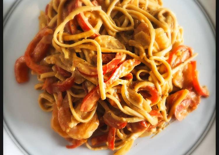 Recipe: Perfect Fried Udon Noodles With Shrimp and Spicy Peanut Sauce