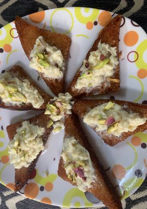 A picture of Shahi Tukda Bread pudding.