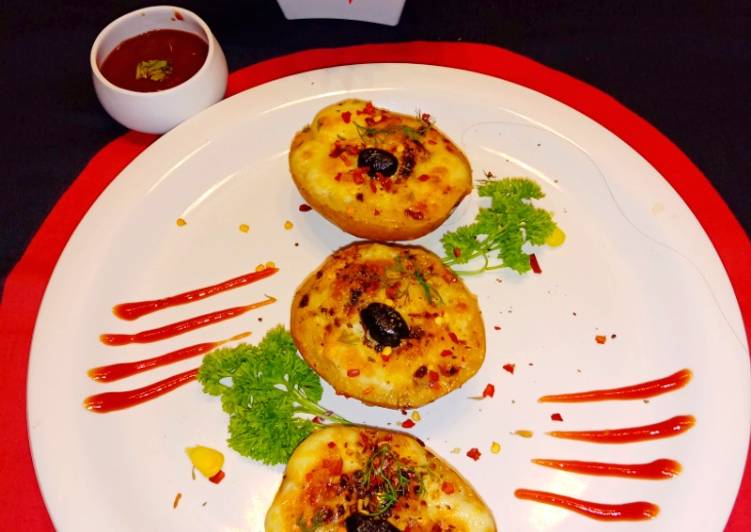 Simple Way to Prepare Quick Baked cheesy potato boat with loaded paneer and mushroom