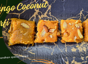 A picture of Mango Coconut Burfi.