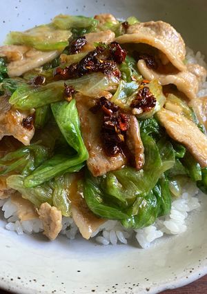 A picture of Iceberg Lettuce & Pork Rice Bowl.