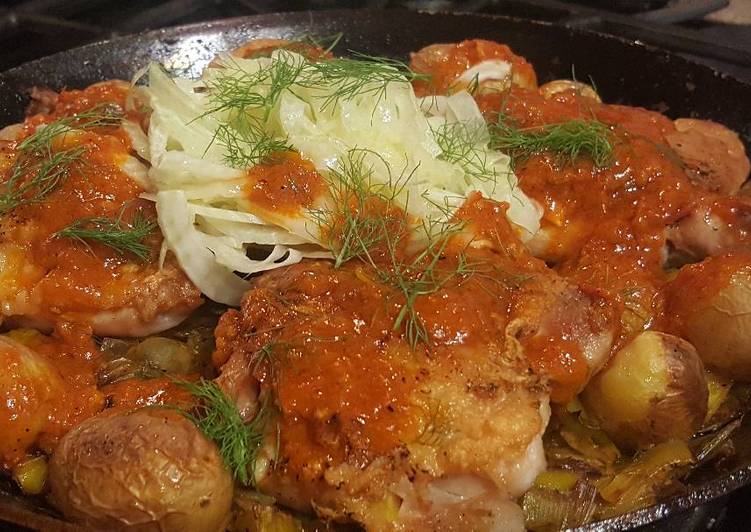 Recipe of Homemade Harissa Chicken with Caramelized Leeks and Fennel