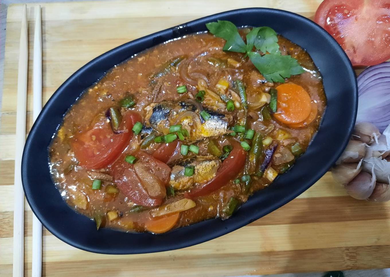 Tumis sarden kaleng dan sayur