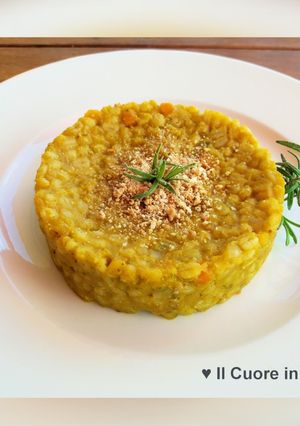 A picture of Barley Risotto with Pumpkin and Amaretti.