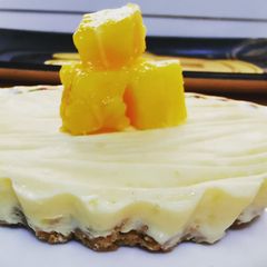 A picture of Single Serving Frozen Mango Sorbet Cheesecake (no bake).