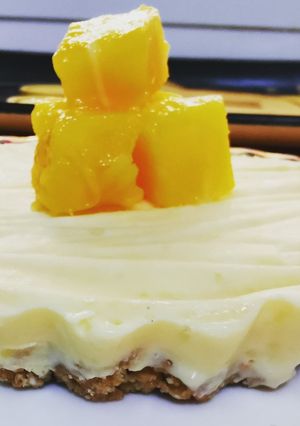 A picture of Single Serving Frozen Mango Sorbet Cheesecake (no bake).